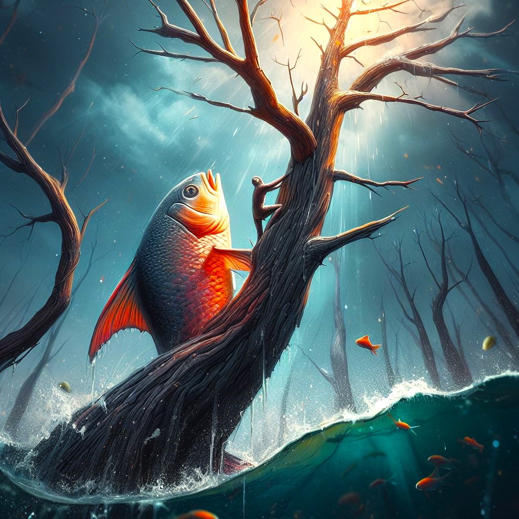 Fish climbing a tree