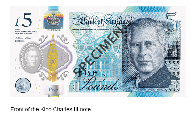 King Charles on a Five Pound Note