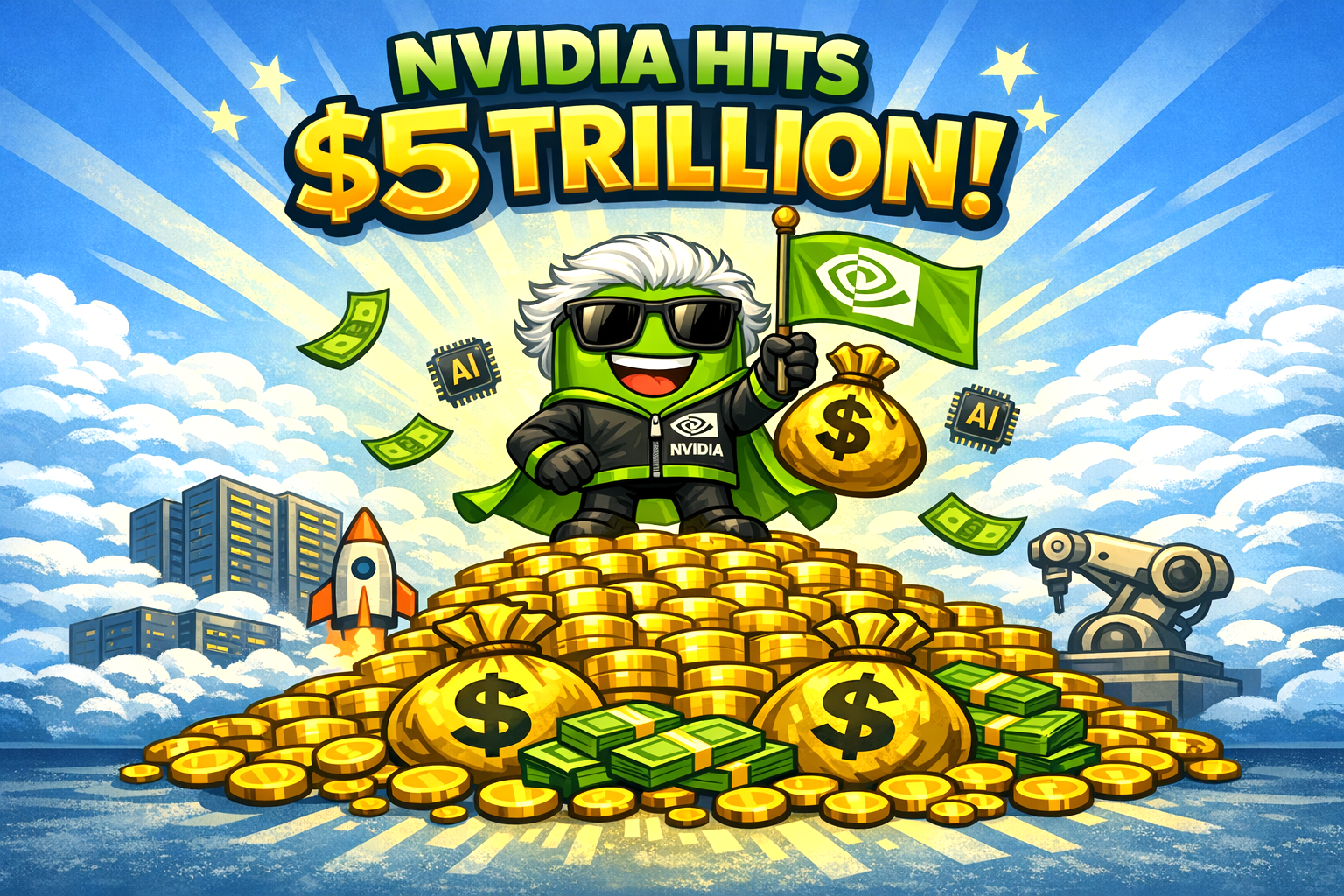 Nvidia hits $5 Trillion market cap. The first single company in trading history to do so.