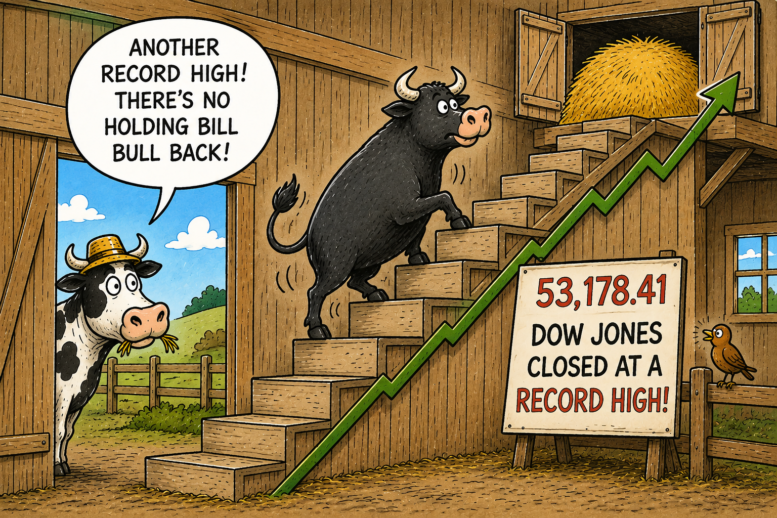 Bull heading up the stairs